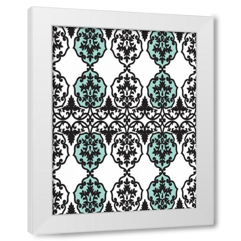 Teal pattern White Modern Wood Framed Art Print by Grey, Jace