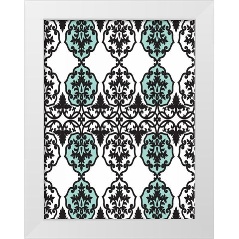 Teal pattern White Modern Wood Framed Art Print by Grey, Jace