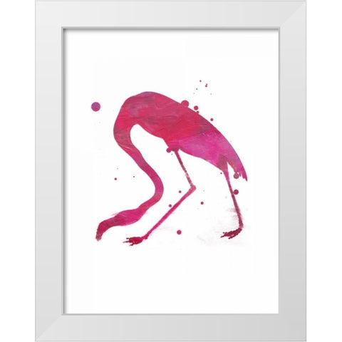 Flamingo splat White Modern Wood Framed Art Print by Grey, Jace