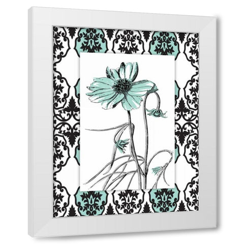 Simple floral teal White Modern Wood Framed Art Print by Grey, Jace