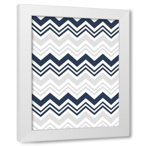 Blue Grey chevron White Modern Wood Framed Art Print by Grey, Jace