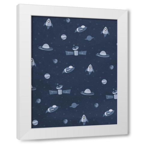 Fun space blues White Modern Wood Framed Art Print by Grey, Jace
