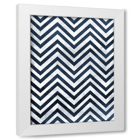 Indigo chev White Modern Wood Framed Art Print by Grey, Jace