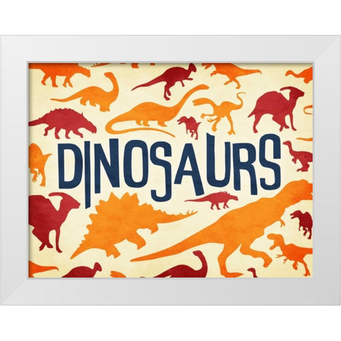 Dinosaurs Three White Modern Wood Framed Art Print by Grey, Jace