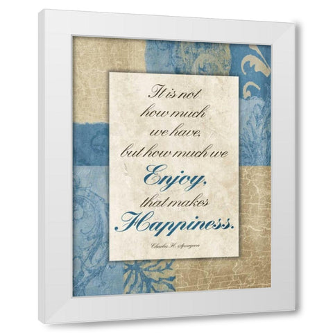 Enjoy Happiness White Modern Wood Framed Art Print by Grey, Jace