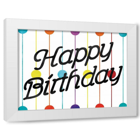 Happy Birthday Dots White Modern Wood Framed Art Print by Grey, Jace