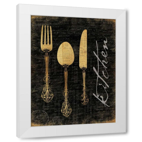 Golden Utensils White Modern Wood Framed Art Print by Grey, Jace