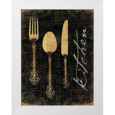 Golden Utensils White Modern Wood Framed Art Print by Grey, Jace