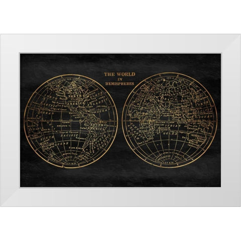 Gold World Map White Modern Wood Framed Art Print by Grey, Jace
