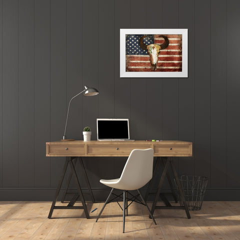 US Skull Flag White Modern Wood Framed Art Print by Grey, Jace
