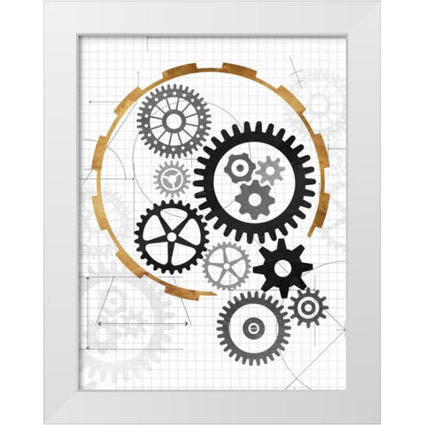 Cog Blueprints White Modern Wood Framed Art Print by Grey, Jace