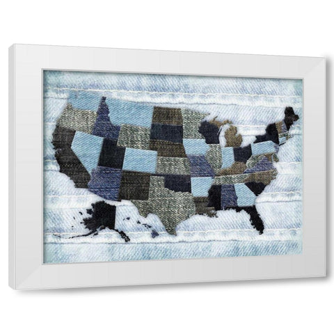 Jeans In The USA White Modern Wood Framed Art Print by Grey, Jace