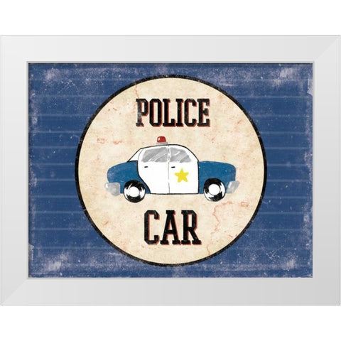 Police Car Blues White Modern Wood Framed Art Print by Grey, Jace