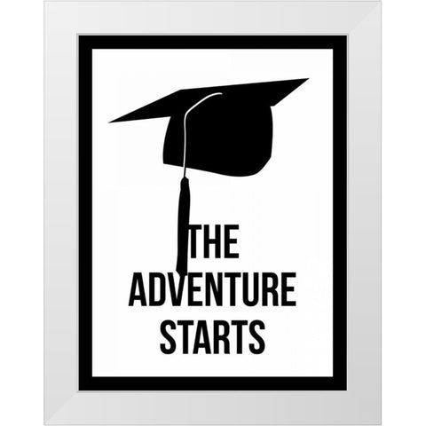 The Adventure Starts White Modern Wood Framed Art Print by Grey, Jace