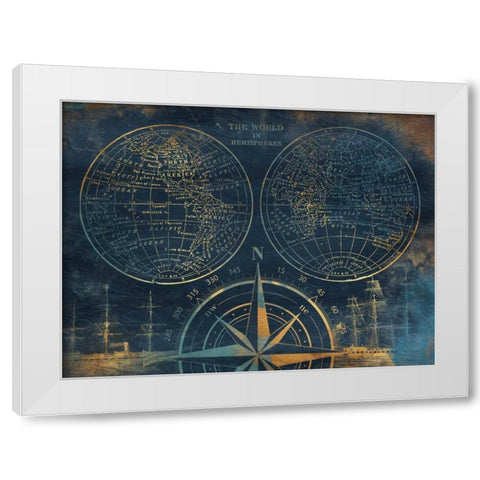 Golden Sea Blue Map White Modern Wood Framed Art Print by Grey, Jace