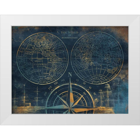 Golden Sea Blue Map White Modern Wood Framed Art Print by Grey, Jace