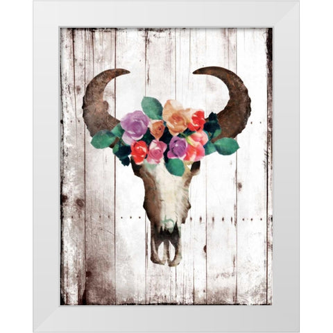 Bull Floral Crown White Modern Wood Framed Art Print by Grey, Jace
