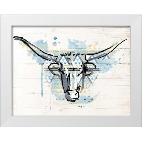 Bull Patterned Blues White Modern Wood Framed Art Print by Grey, Jace