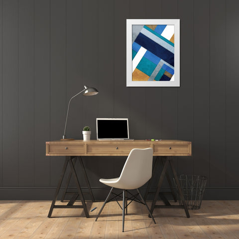 Stipe Overlay Blue White Modern Wood Framed Art Print by Grey, Jace