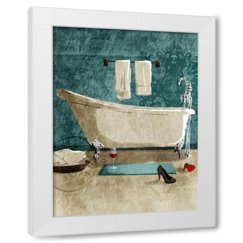 Teal Wine Bath White Modern Wood Framed Art Print by Grey, Jace