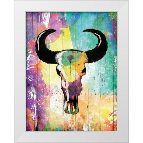 Colorful Bull White Modern Wood Framed Art Print by Grey, Jace