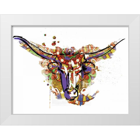 Mandala Water Bull White Modern Wood Framed Art Print by Grey, Jace