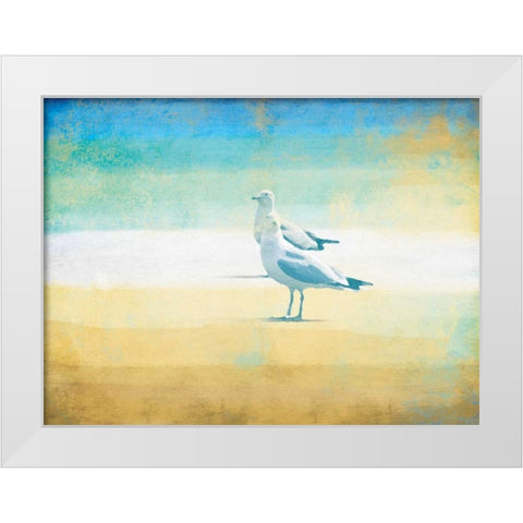 Birds On The Beach White Modern Wood Framed Art Print by Grey, Jace