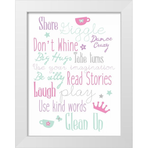 Girls Play Room Rules White Modern Wood Framed Art Print by Grey, Jace