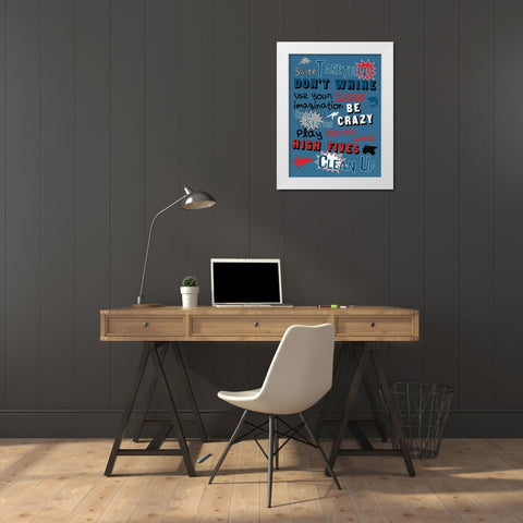 Boys Play Room Rules White Modern Wood Framed Art Print by Grey, Jace