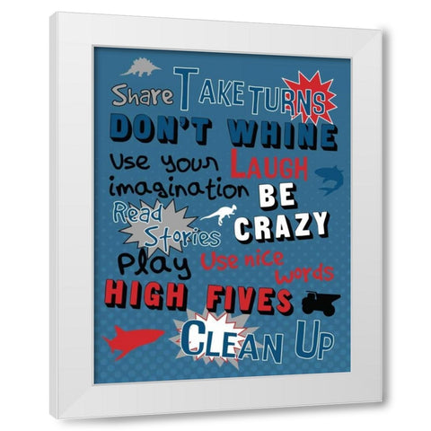 Boys Play Room Rules White Modern Wood Framed Art Print by Grey, Jace