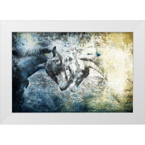 Kissing Blue Horses White Modern Wood Framed Art Print by Grey, Jace