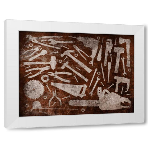 Rust Tools White Modern Wood Framed Art Print by Grey, Jace