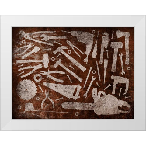 Rust Tools White Modern Wood Framed Art Print by Grey, Jace