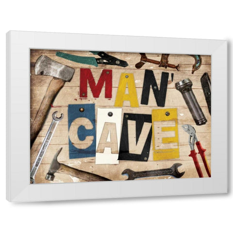 Man Cave Tools White Modern Wood Framed Art Print by Grey, Jace