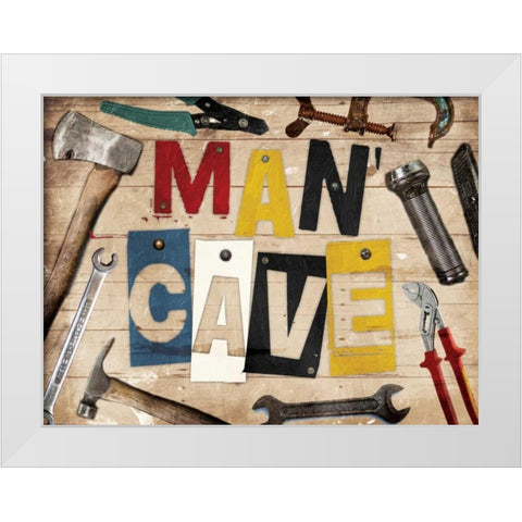 Man Cave Tools White Modern Wood Framed Art Print by Grey, Jace