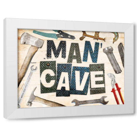 Man Cave Tools White Modern Wood Framed Art Print by Grey, Jace