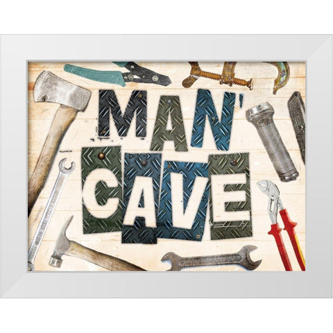 Man Cave Tools White Modern Wood Framed Art Print by Grey, Jace
