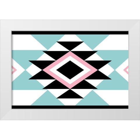 Aztec Teal Pink White Modern Wood Framed Art Print by Grey, Jace
