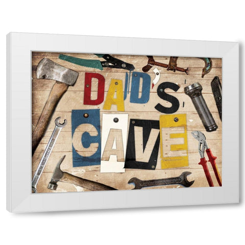 Dads Cave White Modern Wood Framed Art Print by Grey, Jace