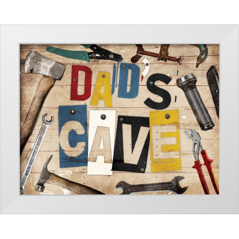 Dads Cave White Modern Wood Framed Art Print by Grey, Jace