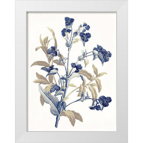 Indigo Flowers White Modern Wood Framed Art Print by Grey, Jace