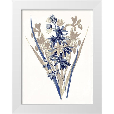 Indigo Flowers Three White Modern Wood Framed Art Print by Grey, Jace