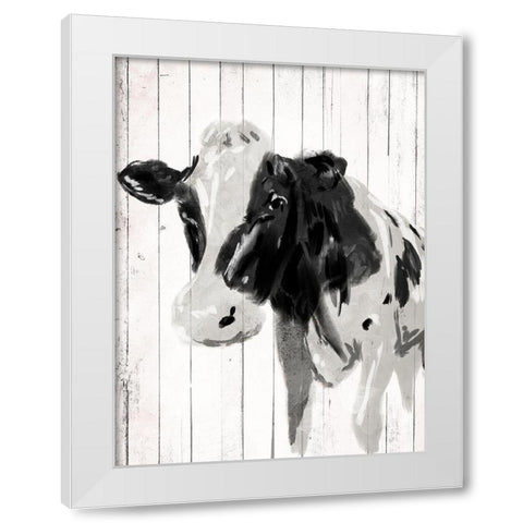 Cow On The Plank White Modern Wood Framed Art Print by Grey, Jace