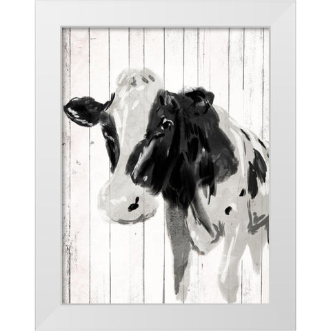 Cow On The Plank White Modern Wood Framed Art Print by Grey, Jace