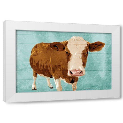 Brown Cow Now White Modern Wood Framed Art Print by Grey, Jace