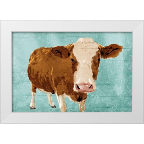 Brown Cow Now White Modern Wood Framed Art Print by Grey, Jace