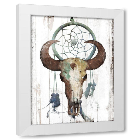 Bull With Dreamcatcher White Modern Wood Framed Art Print by Grey, Jace