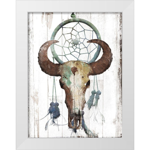 Bull With Dreamcatcher White Modern Wood Framed Art Print by Grey, Jace