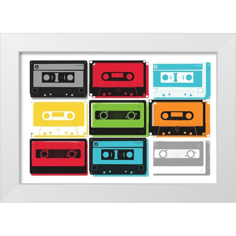 Collection Of Tapes White Modern Wood Framed Art Print by Grey, Jace