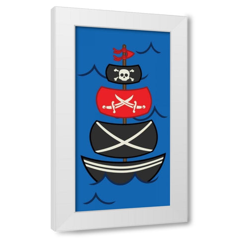 Big Pirate Ship White Modern Wood Framed Art Print by Grey, Jace